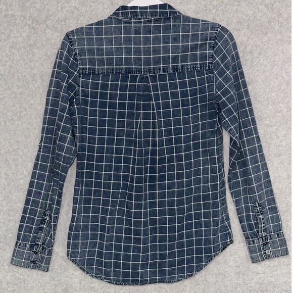 Tinsel | XSmall | Chambray Striped Button Up Shirt Roll‎ Tab Sleeves cotton - Picture 2 of 6